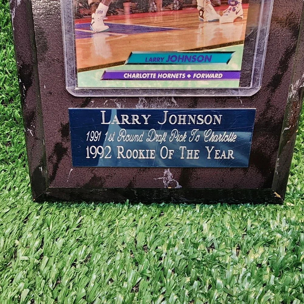 NBA Charlotte Hornets Larry Johnson 1992 Rookie Of The Year Plaque And Card